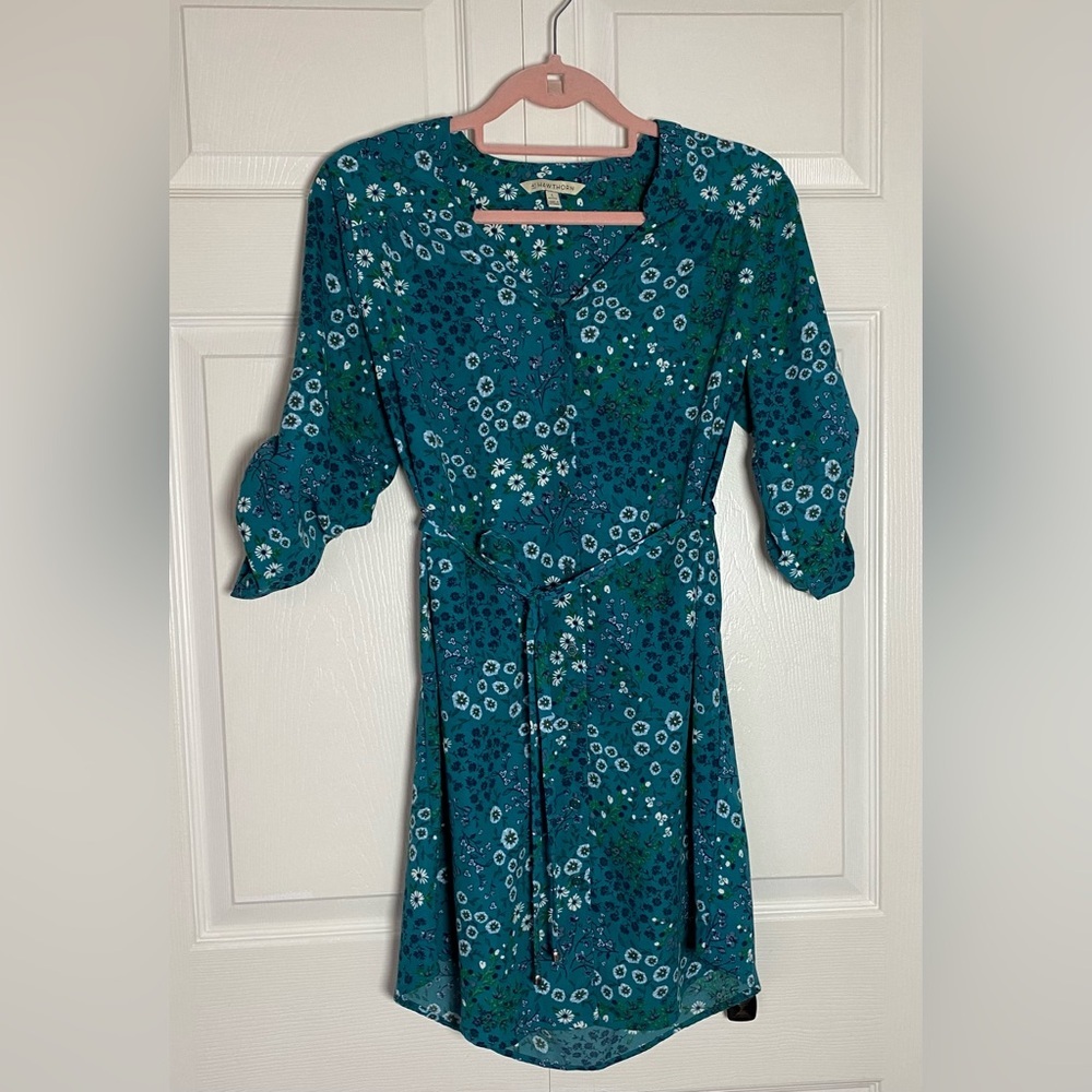 41 Hawthorn Stitchfix Teal Blue Button Down Shirt Dress size Small Petite